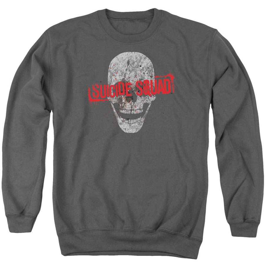 Suicide Squad Movie Skull Adult Charcoal Crew Sweatshirt Medium
