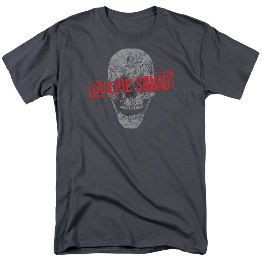 Suicide Squad Movie Skull Adult 18/1 Charcoal T-Shirt Short Sleeve T-Shirt XXXX-Large