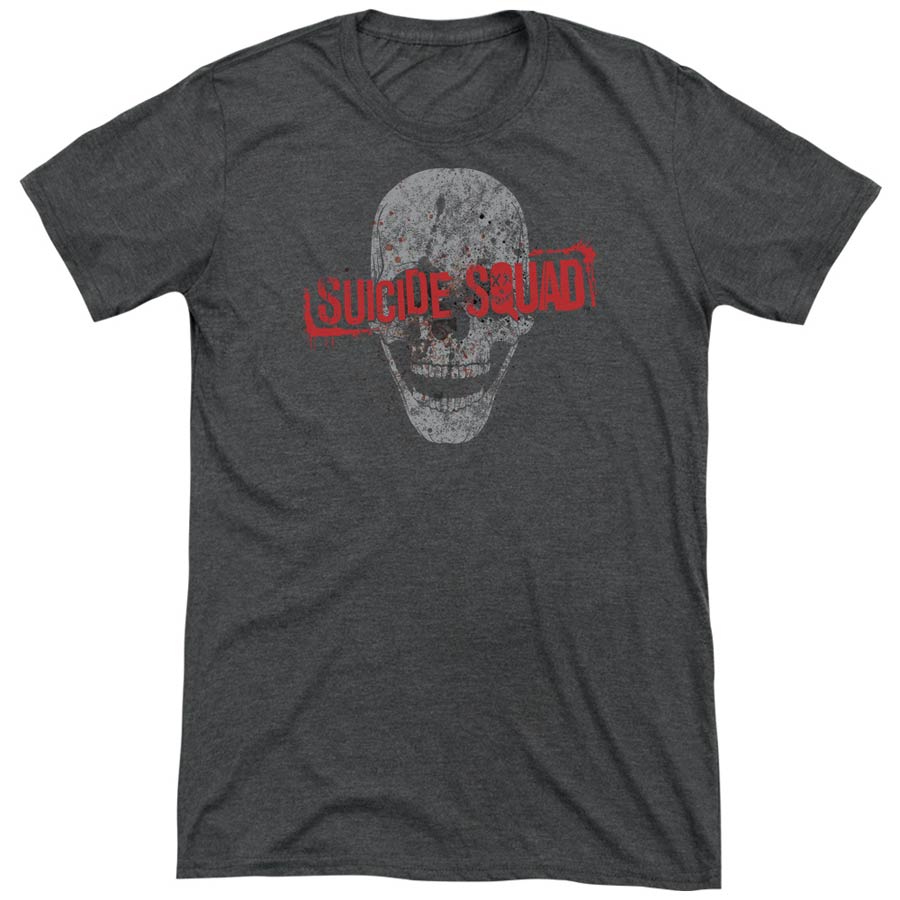 Suicide Squad Movie Skull Adult Tri-Blend Charcoal Short Sleeve T-Shirt Large