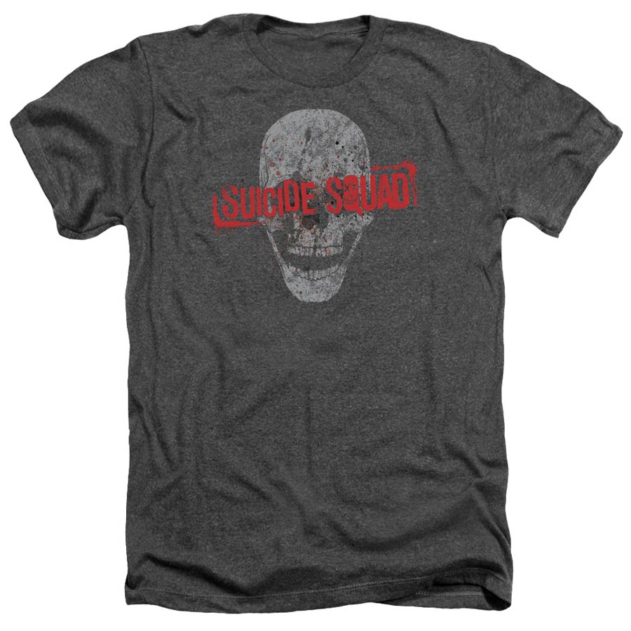 Suicide Squad Movie Skull Adult Heather Charcoal T-Shirt Large