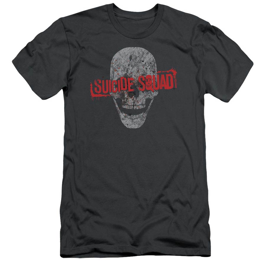 Suicide Squad Movie Skull Short Sleeve Adult 30/1 Charcoal T-Shirt Large