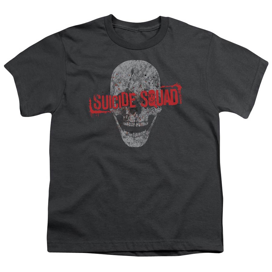 Suicide Squad Movie Skull Short Sleeve Youth 18/1 Charcoal T-Shirt Large