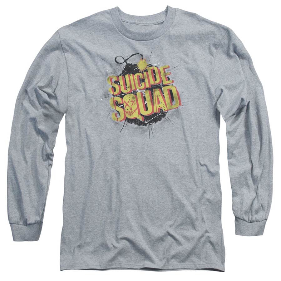 Suicide Squad Movie Vintage Bomb Adult 18/1 Athletic Heather Long Sleeve Shirt X-Large
