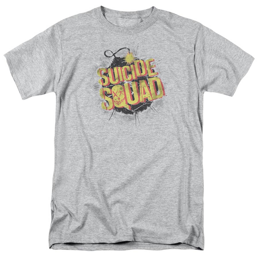 Suicide Squad Movie Vintage Bomb Adult 18/1 Athletic Heather Short Sleeve T-Shirt XXX-Large