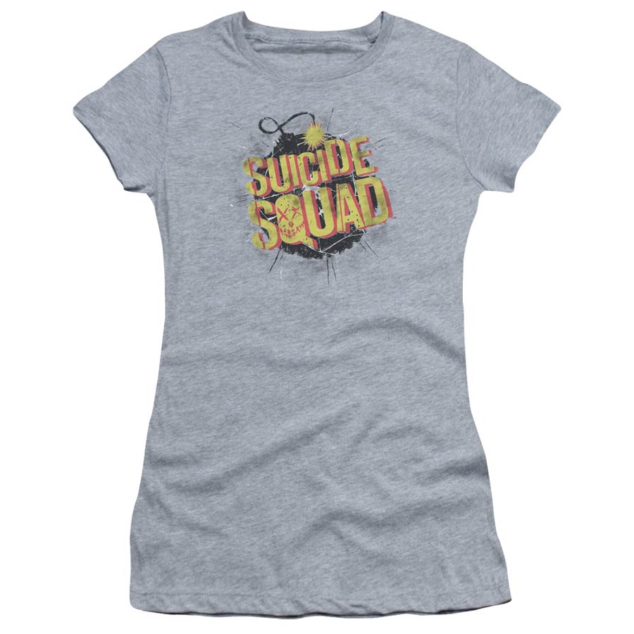 Suicide Squad Movie Vintage Bomb Junior Sheer Athletic Heather Short Sleeve T-Shirt Large