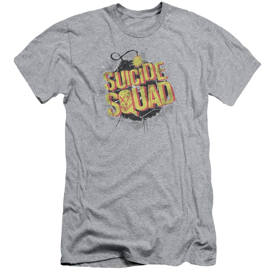 Suicide Squad Movie Vintage Bomb Adult 30/1 Athletic Heather Short Sleeve T-Shirt Large