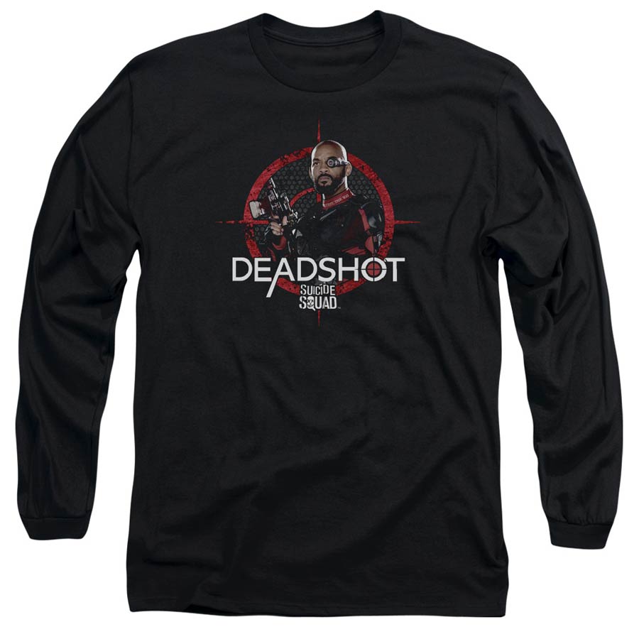Suicide Squad Movie Deadshot Target Adult 18/1 Black Long Sleeve Shirt X-Large
