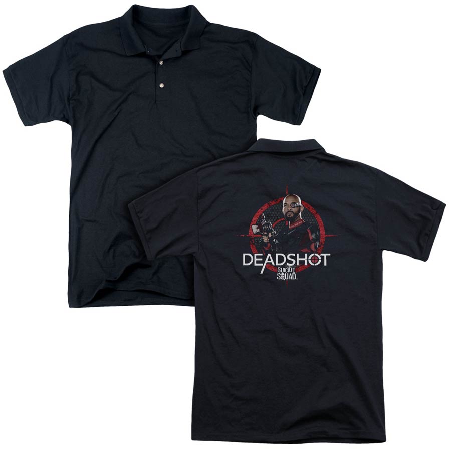 Suicide Squad Movie Deadshot Target (Back Print) Mens Regular Fit Black Polo T-Shirt XXX-Large