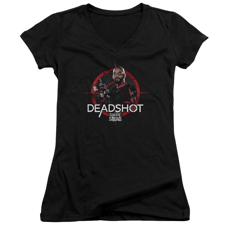Suicide Squad Movie Deadshot Target Junior V-Neck Black T-Shirt Large