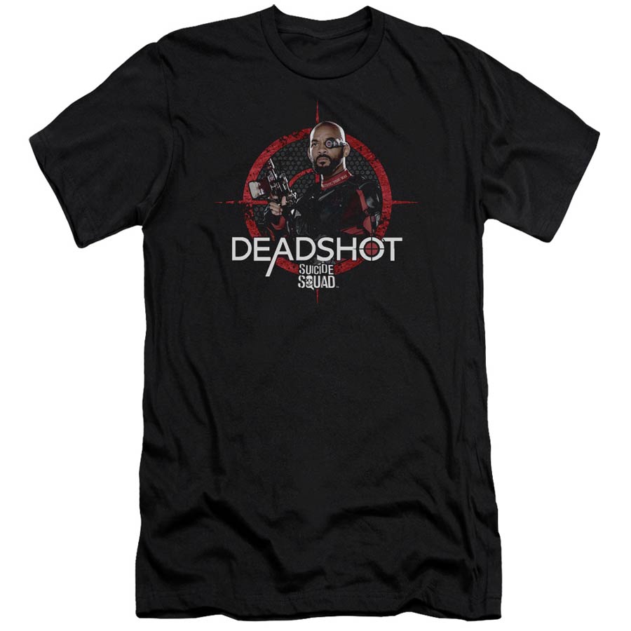 Suicide Squad Movie Deadshot Target Premuim Canvas Adult Slim Fit 30/1 Black T-Shirt Large