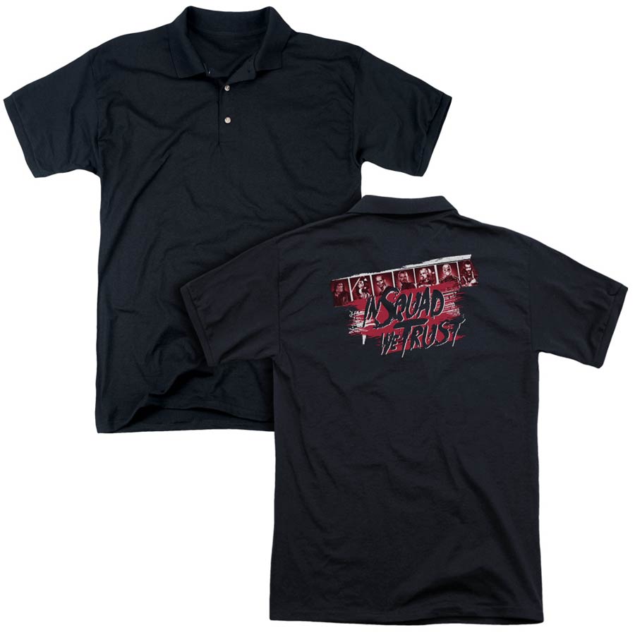Suicide Squad Movie In Squad We Trust (Back Print) Mens Regular Fit Black Polo T-Shirt XXX-Large