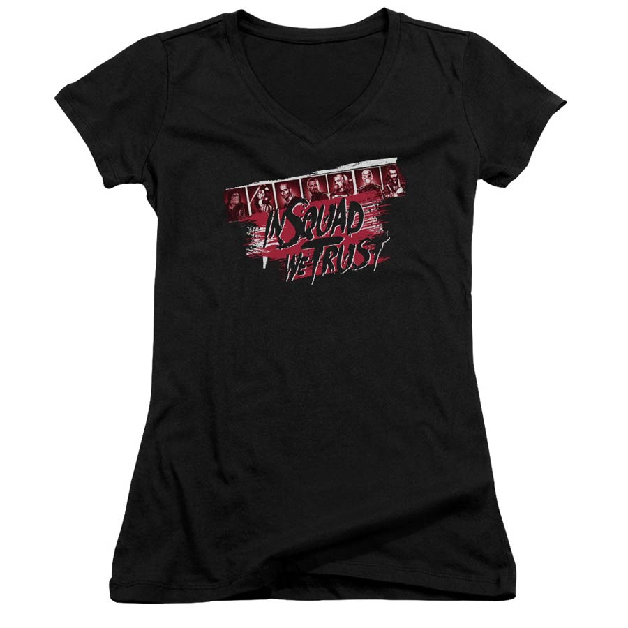 Suicide Squad Movie In Squad We Trust Junior V-Neck Black T-Shirt Large