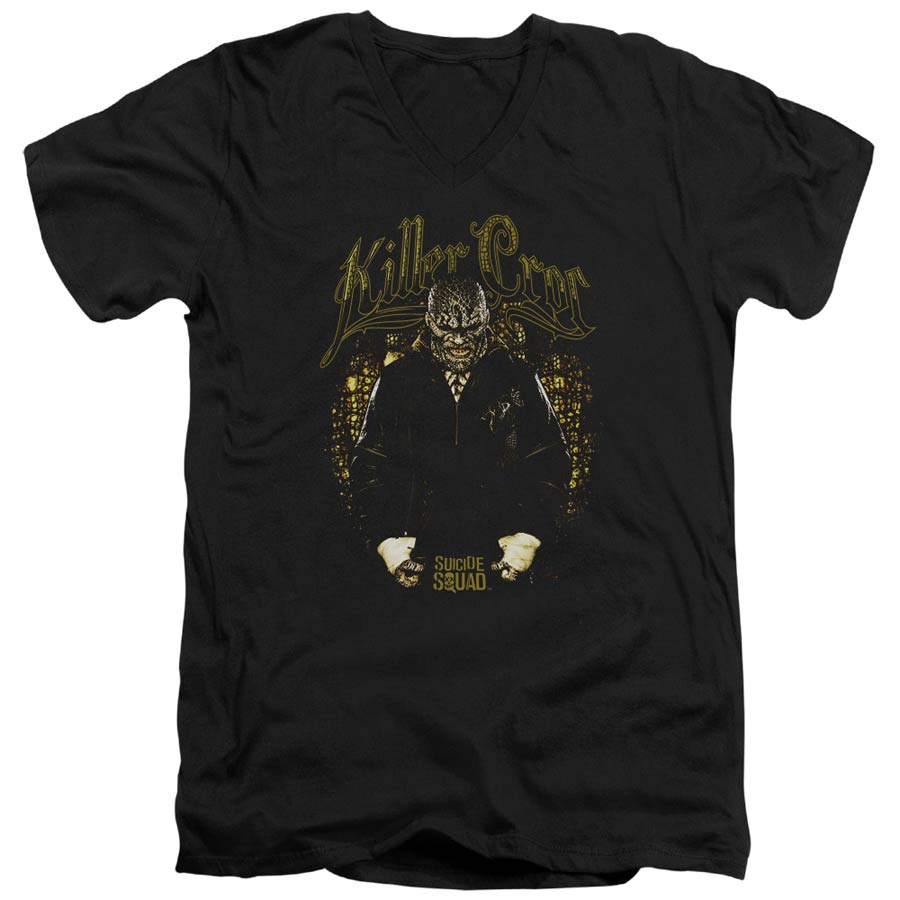 Suicide Squad Movie Killer Croc Skin Adult V-Neck 30/1 Black Short Sleeve T-Shirt Large