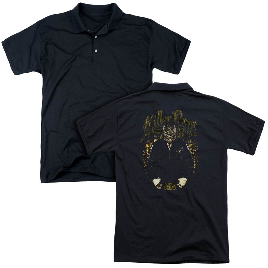 Suicide Squad Movie Killer Croc Skin (Back Print) Mens Regular Fit Black Polo T-Shirt Large