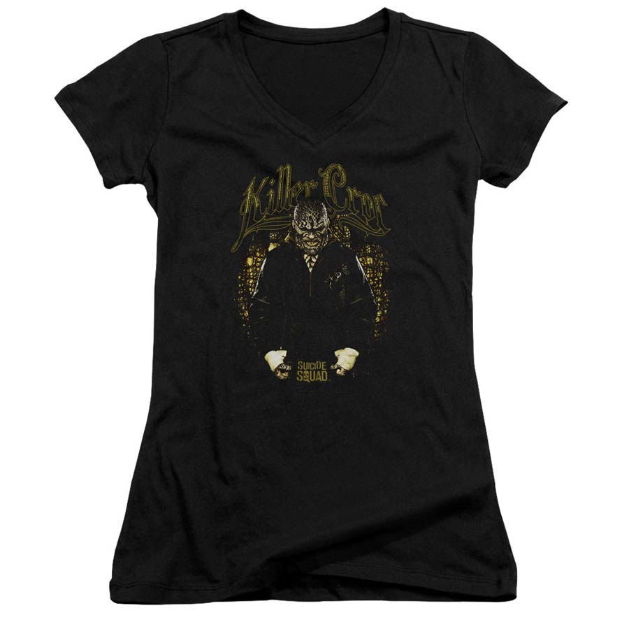 Suicide Squad Movie Killer Croc Skin Junior V-Neck Black T-Shirt Large