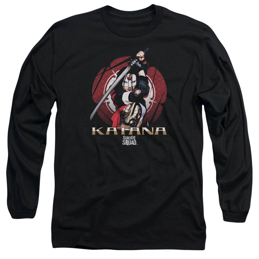 Suicide Squad Movie Katana Flower Adult 18/1 Black Long Sleeve Shirt Medium