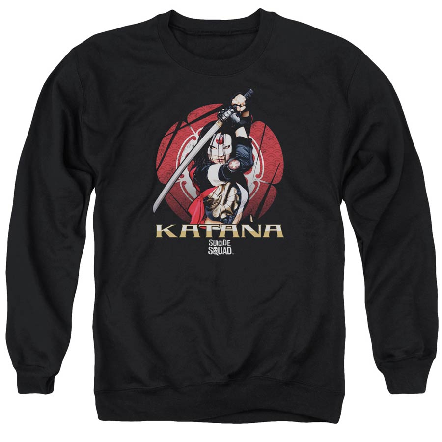 Suicide Squad Movie Katana Flower Adult Black Crew Sweatshirt XX-Large