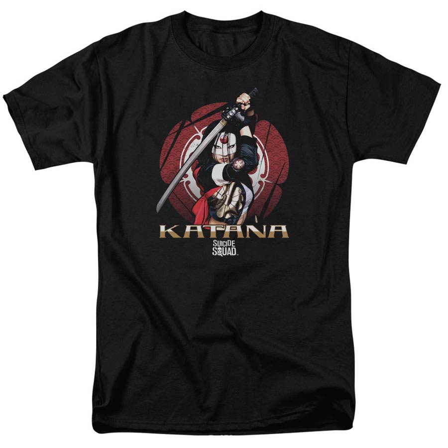 Suicide Squad Movie Katana Flower Adult 18/1 Black Short Sleeve T-Shirt Large