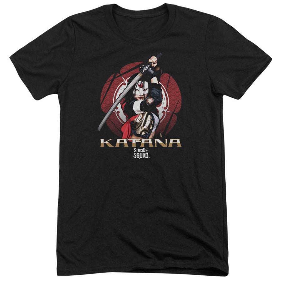 Suicide Squad Movie Katana Flower Adult Tri-Blend Black Short Sleeve T-Shirt Large