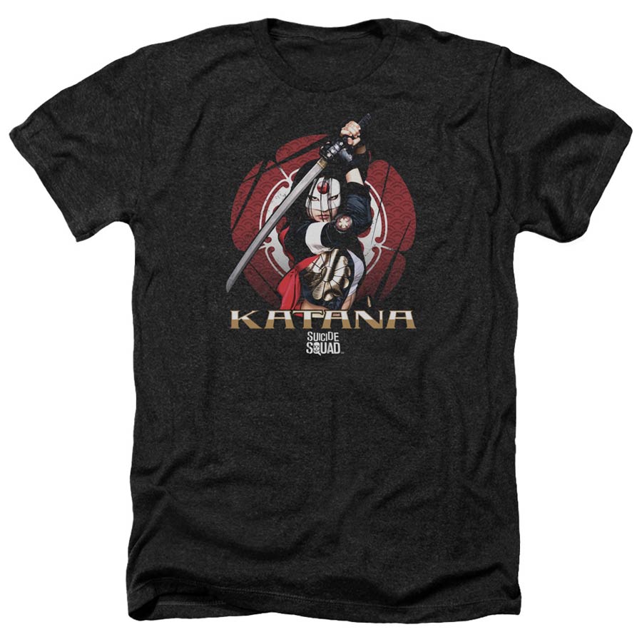 Suicide Squad Movie Katana Flower Adult Heather Black T-Shirt Large