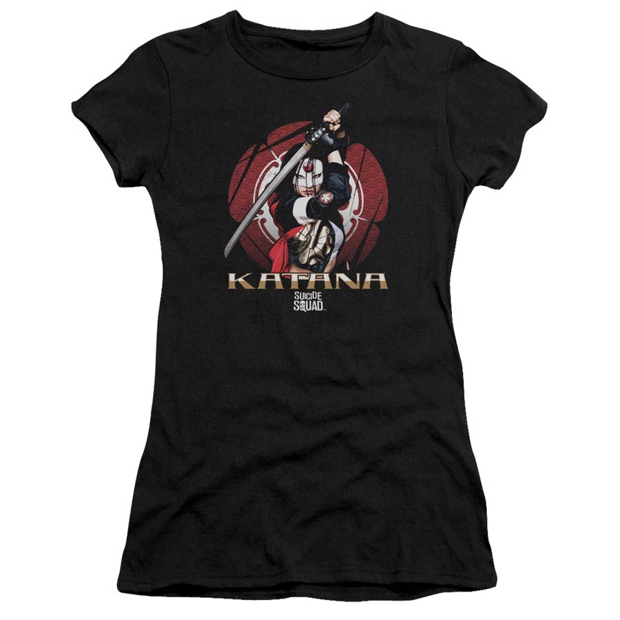 Suicide Squad Movie Katana Flower Premium Bella Junior Sheer Jersey Black T-Shirt Large