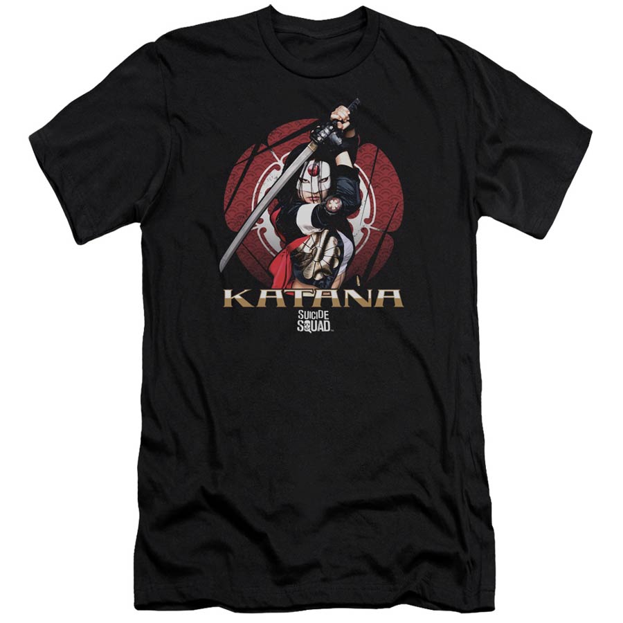 Suicide Squad Movie Katana Flower Adult 30/1 Black Short Sleeve T-Shirt Large