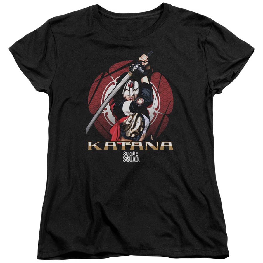 Suicide Squad Movie Katana Flower Womens Black Short Sleeve T-Shirt Large