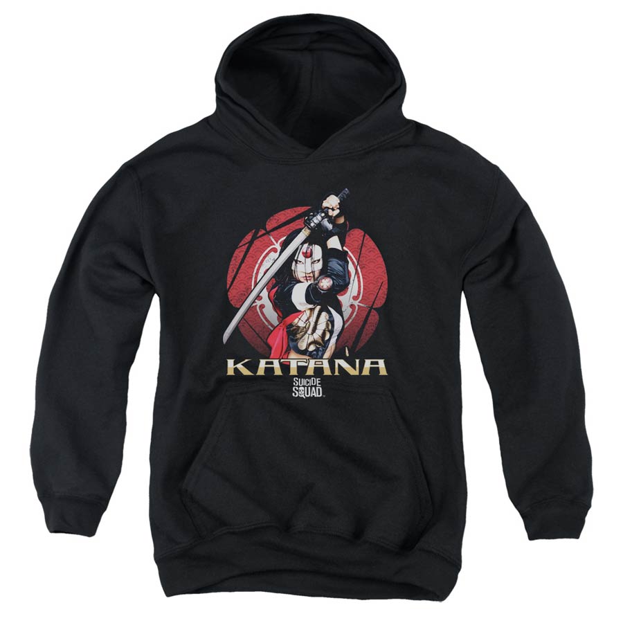 Suicide Squad Movie Katana Flower Youth Pull-Over Black Hoodie X-Large