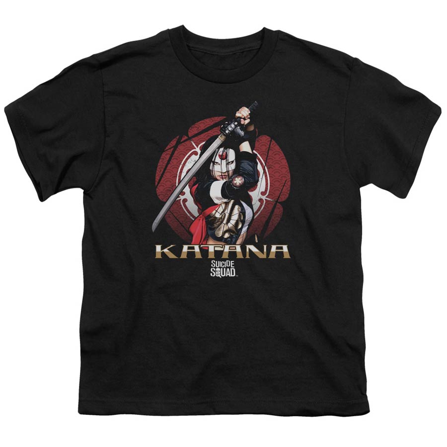 Suicide Squad Movie Katana Flower Youth 18/1 Black Short Sleeve T-Shirt Large