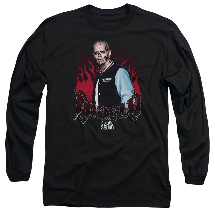Suicide Squad Movie Diablo Flames Adult 18/1 Black Long Sleeve Shirt Small