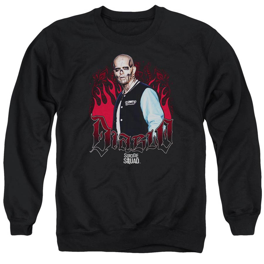 Suicide Squad Movie Diablo Flames Adult Black Crew Sweatshirt Medium