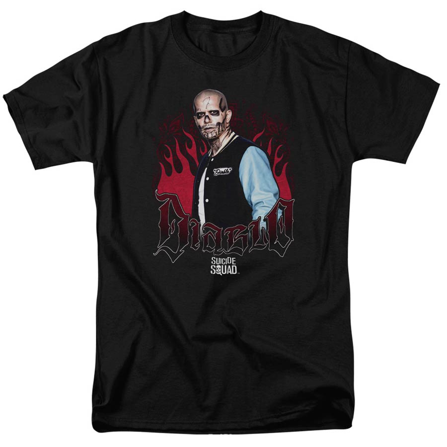 Suicide Squad Movie Diablo Flames Adult 18/1 Black Short Sleeve T-Shirt XXX-Large