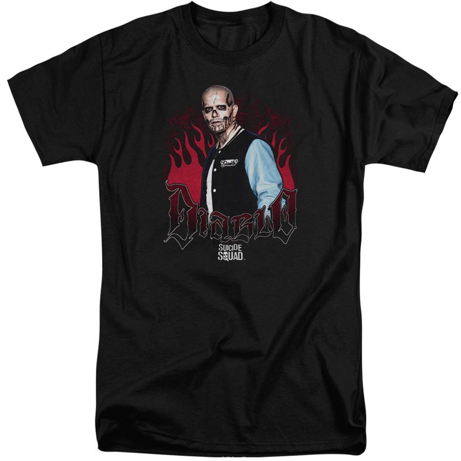 Suicide Squad Movie Diablo Flames Adult Tall Fit Black Short Sleeve T-Shirt XXX-Large