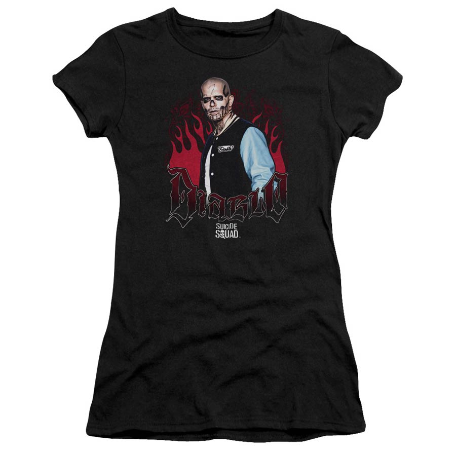 Suicide Squad Movie Diablo Flames Junior Sheer Black Short Sleeve T-Shirt Large