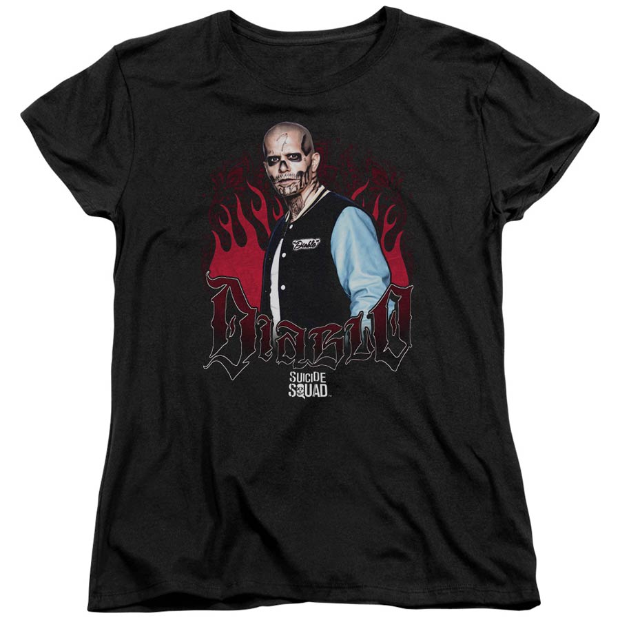 Suicide Squad Movie Diablo Flames Womens Black Short Sleeve T-Shirt Large
