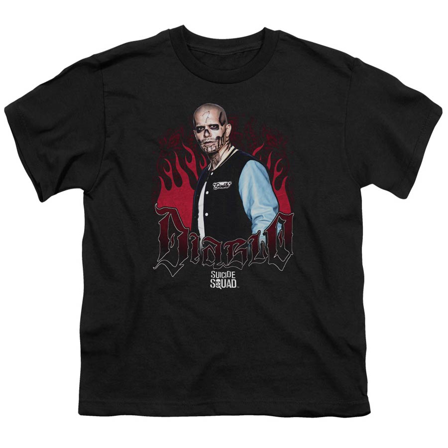 Suicide Squad Movie Diablo Flames Youth 18/1 Black Short Sleeve T-Shirt Large