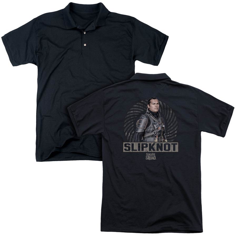 Suicide Squad Movie Slipknot Rope (Back Print) Mens Regular Fit Black Polo T-Shirt Large