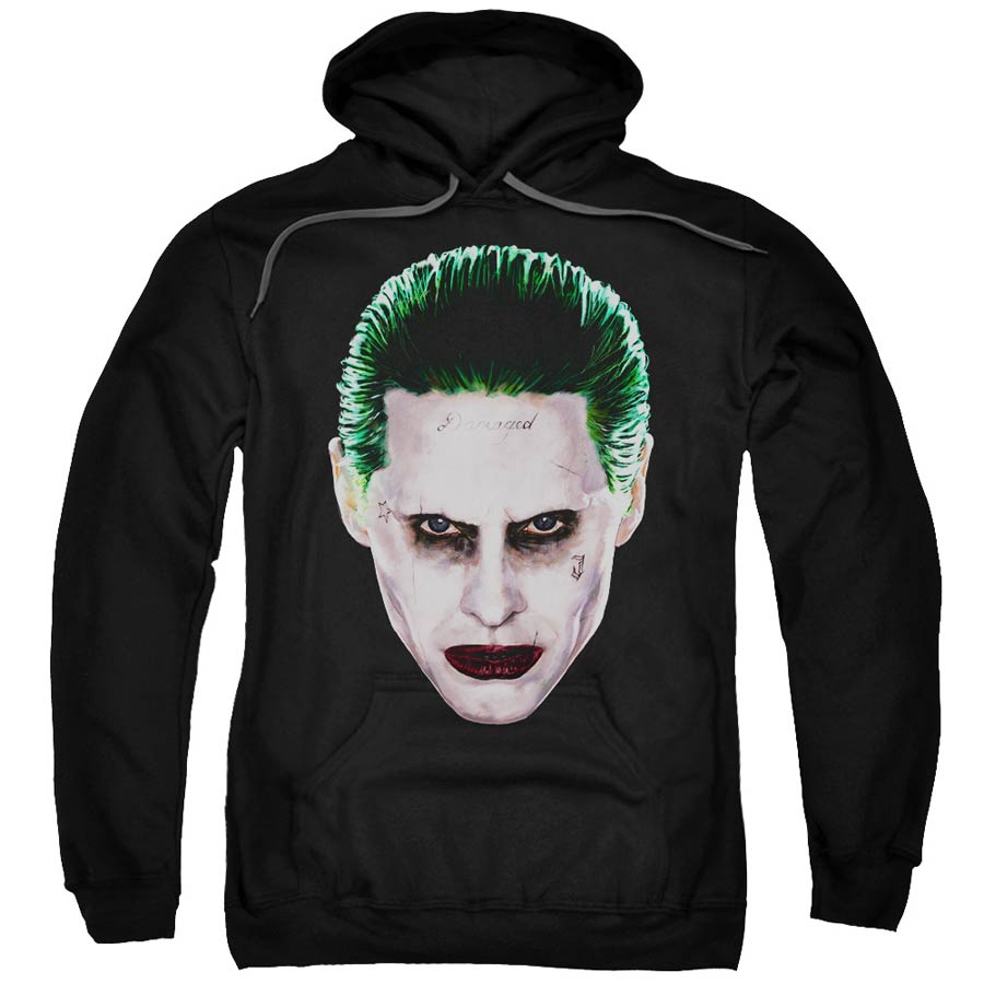 Suicide Squad Movie Joker Head Adult Pull-Over Black Hoodie Medium