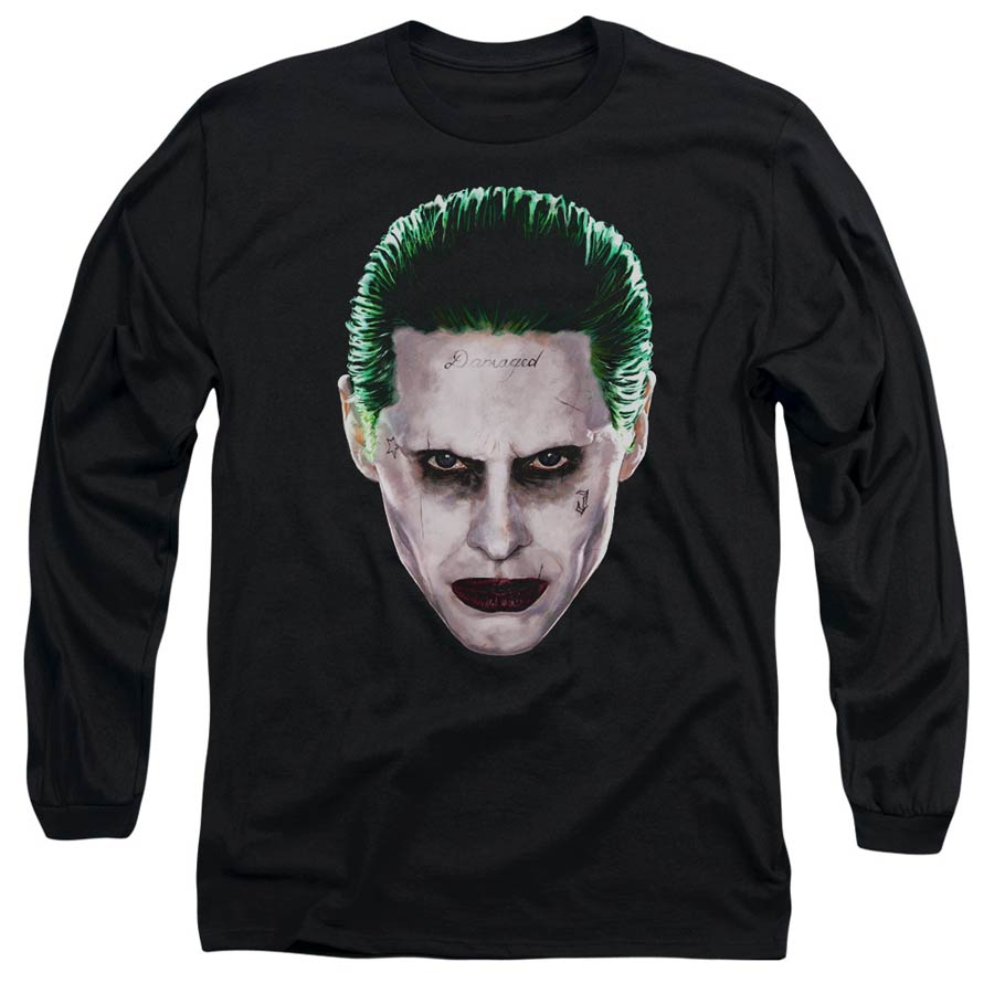 Suicide Squad Movie Joker Head Adult 18/1 Black Long Sleeve Shirt XX-Large