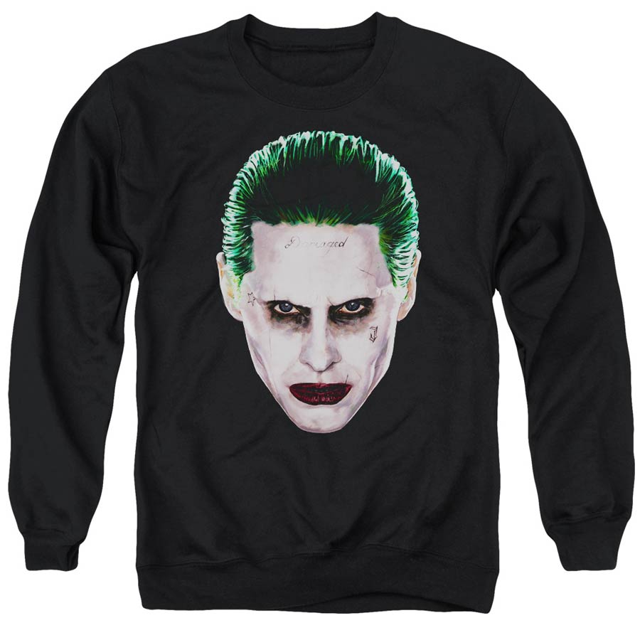 Suicide Squad Movie Joker Head Adult Black Crew Sweatshirt X-Large