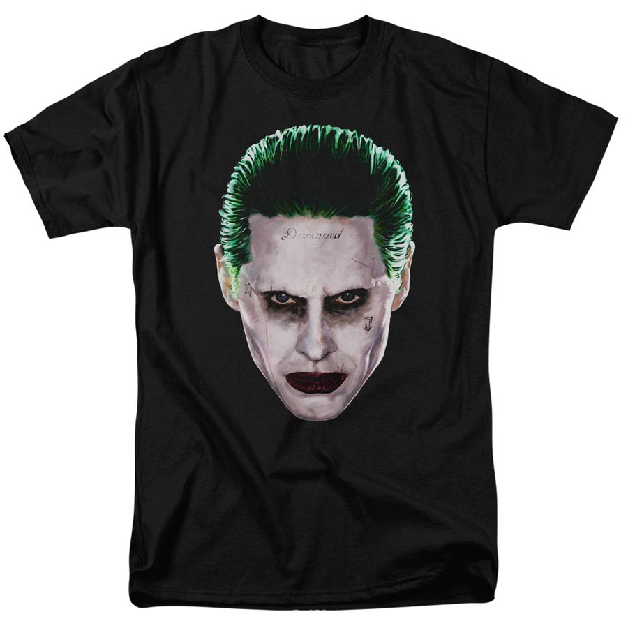 Suicide Squad Movie Joker Head Adult 18/1 Black Short Sleeve T-Shirt XXXXX-Large