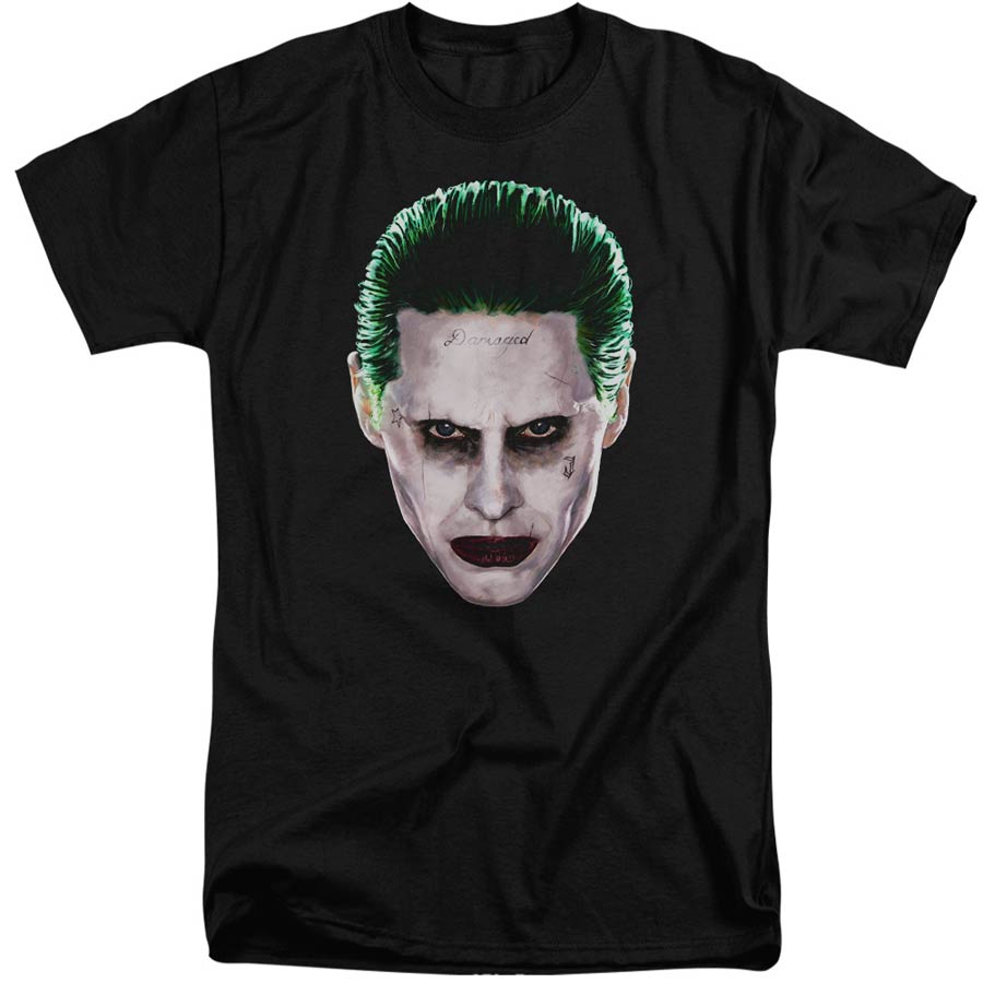 Suicide Squad Movie Joker Head Adult Tall Fit Black Short Sleeve T-Shirt X-Large
