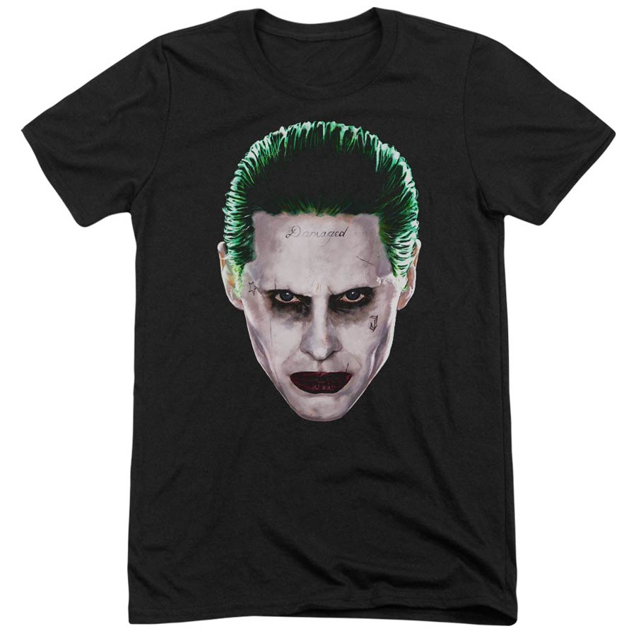 Suicide Squad Movie Joker Head Adult Tri-Blend Black Short Sleeve T-Shirt Large