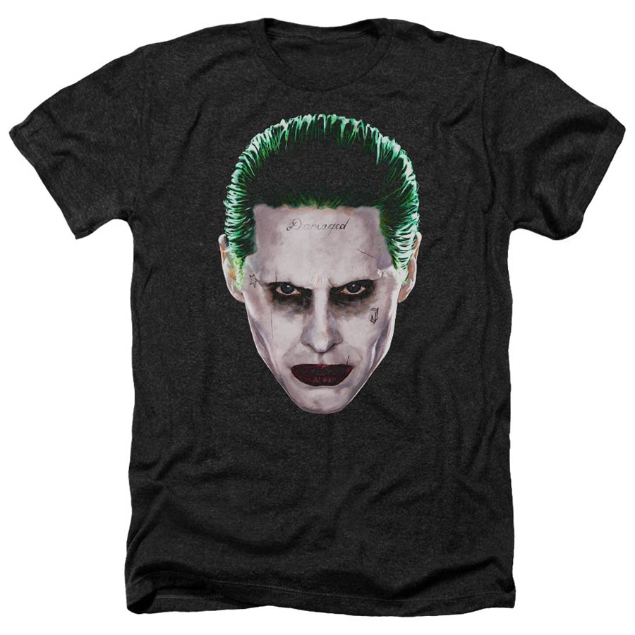Suicide Squad Movie Joker Head Adult Heather Black T-Shirt Large
