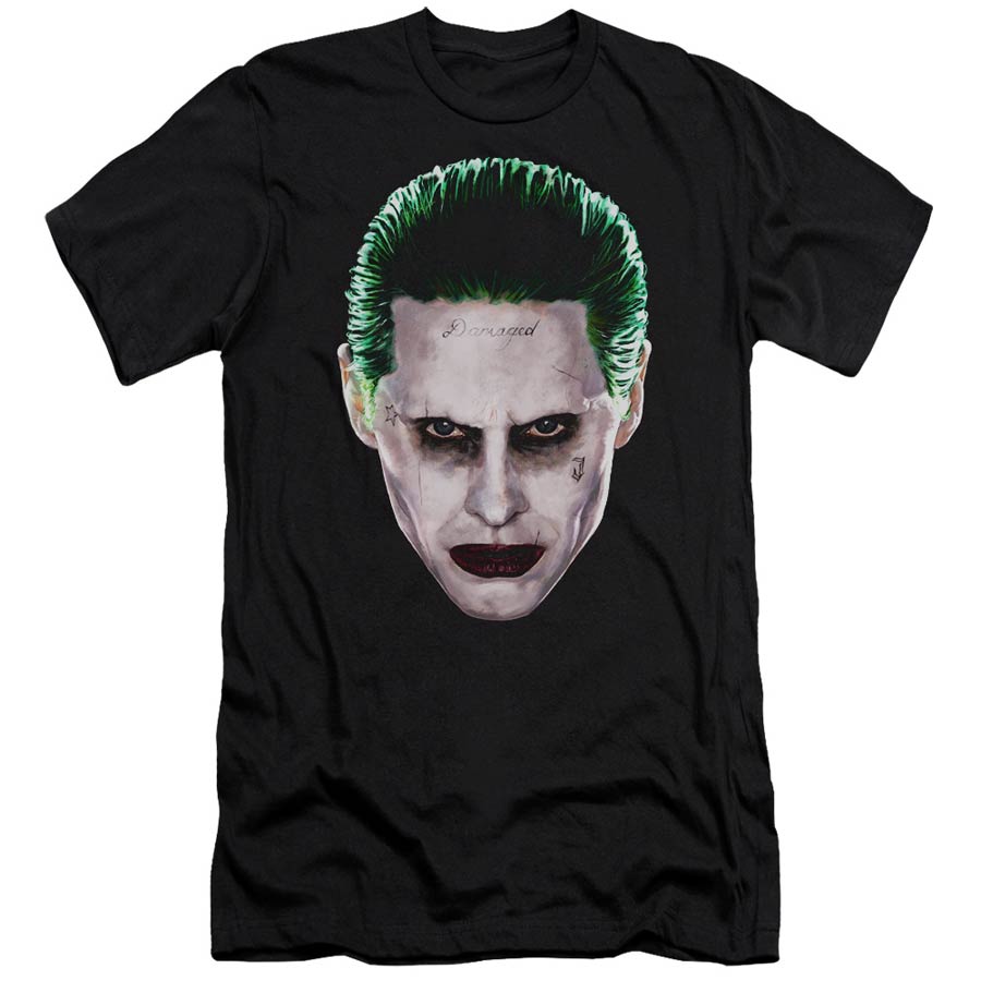 Suicide Squad Movie Joker Head Premuim Canvas Adult Slim Fit 30/1 Black T-Shirt Large