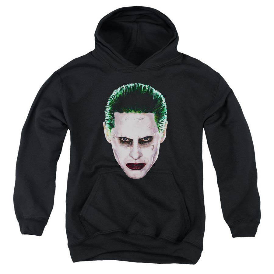 Suicide Squad Movie Joker Head Youth Pull-Over Black Hoodie X-Large