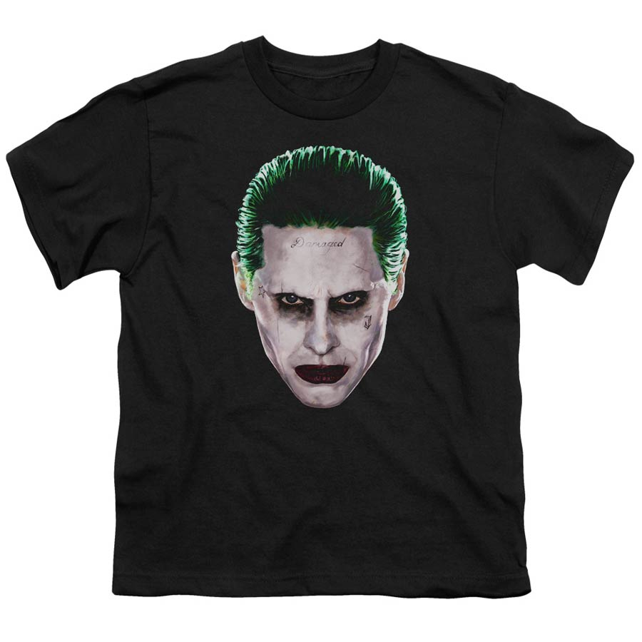 Suicide Squad Movie Joker Head Youth 18/1 Black Short Sleeve T-Shirt Large