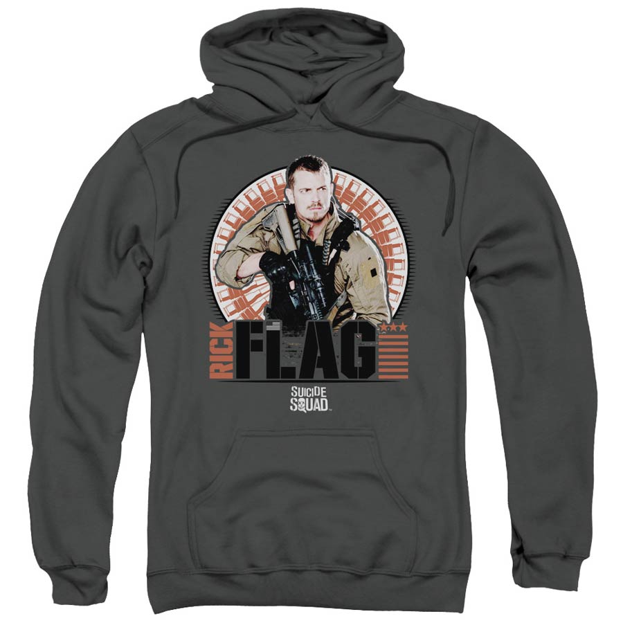 Suicide Squad Movie Rick Flagg Bullets Adult Pull-Over Charcoal Hoodie XX-Large