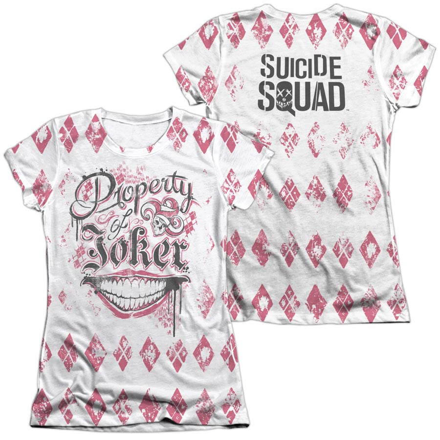 Suicide Squad Movie Teachers Pet (Front/Back Print) Womens Poly Cotton Crew Neck White T-Shirt Large