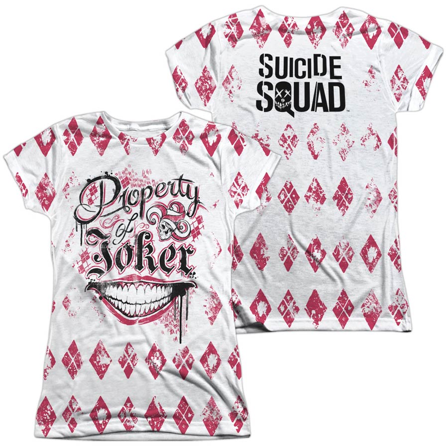 Suicide Squad Movie Teachers Pet (Front/Back Print) Womens 100 Percent Poly Crew Neck White T-Shirt Large